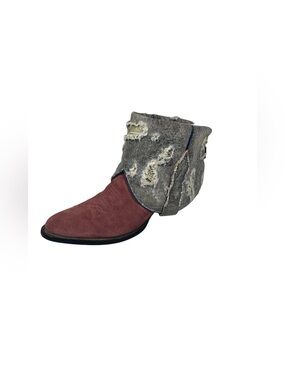 Canty Boots Fold Over Western One of a Kind Pink Suede Distressed Denim Size 7.5
